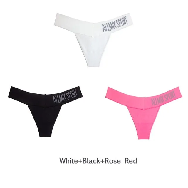 3 Pack Women's Cotton T-Back Panties Set Underwear Seamless Letter Solid Thongs G-String Low Waist Lingerie