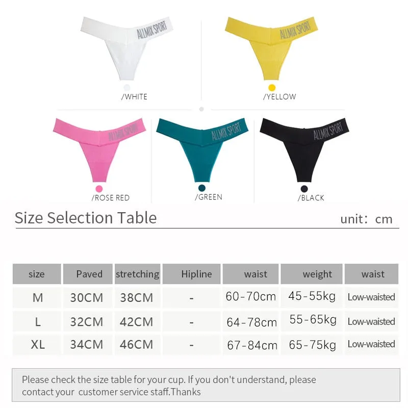 3 Pack Women's Cotton T-Back Panties Set Underwear Seamless Letter Solid Thongs G-String Low Waist Lingerie