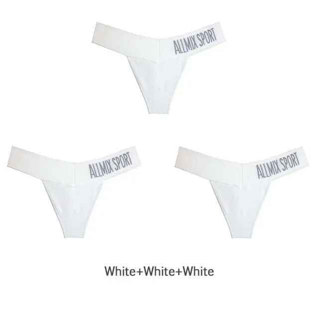 3 Pack Women's Cotton T-Back Panties Set Underwear Seamless Letter Solid Thongs G-String Low Waist Lingerie