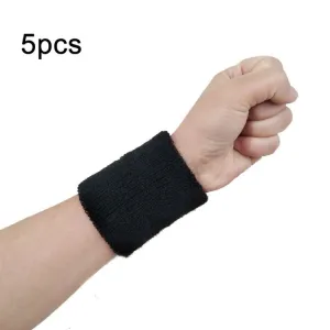 5pcs 8x8cm Women Men Solid Color Cotton Sport Sweatband Brace Wraps Guards(Black)