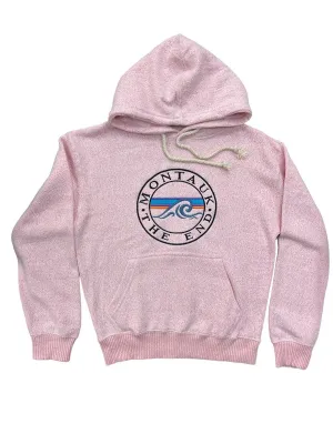 Adult Montauk The End Wave Embroidered Nantucket Pullover Hoodie in Pink