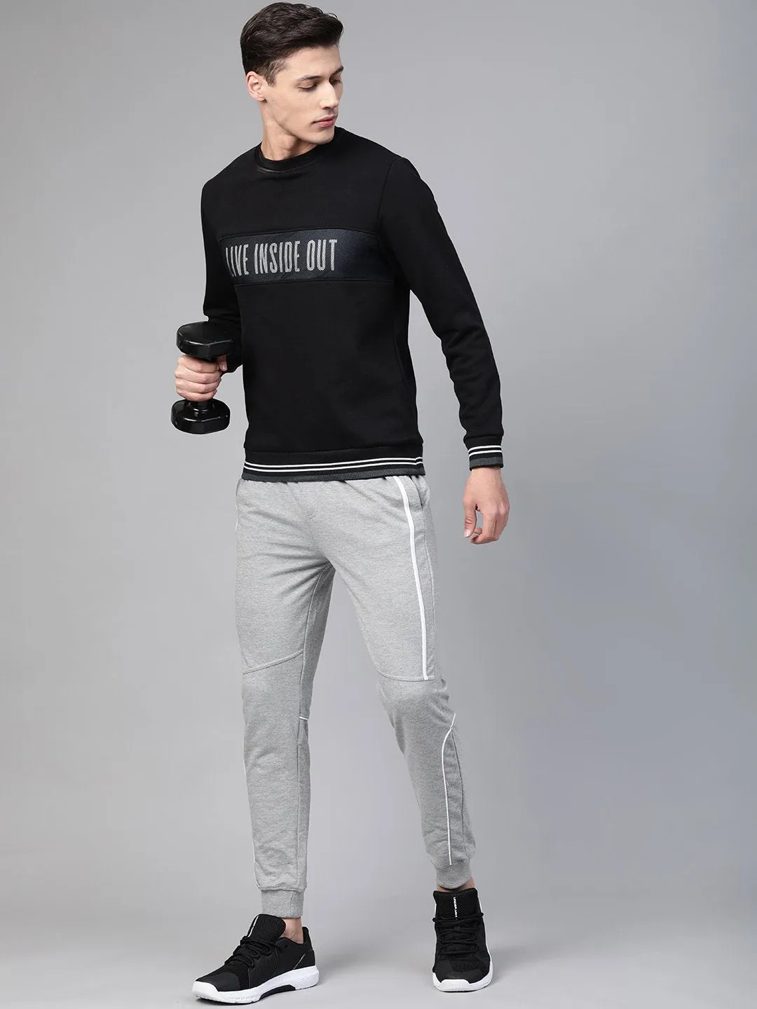 Alcis Men Black White Printed Detail Sports Sweatshirt