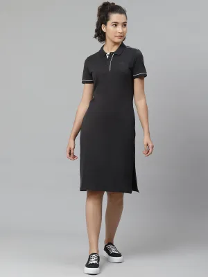 Alcis Women Black Solid Pure Cotton Sustainable T-shirt Dress