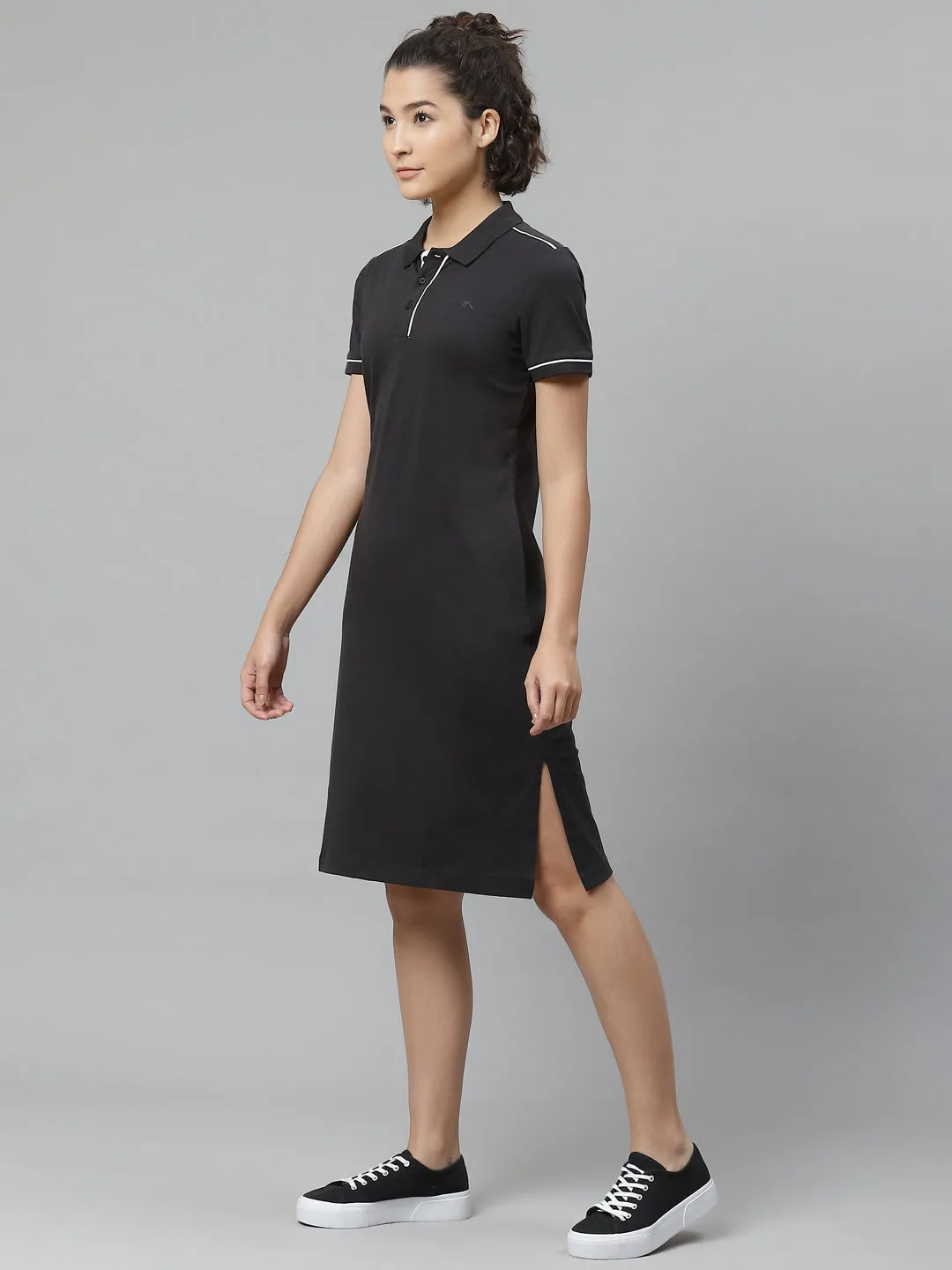 Alcis Women Black Solid Pure Cotton Sustainable T-shirt Dress