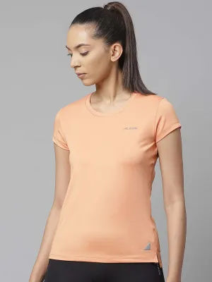 Alcis Women Peach-Coloured Slim Fit Solid Round Neck Running T-shirt