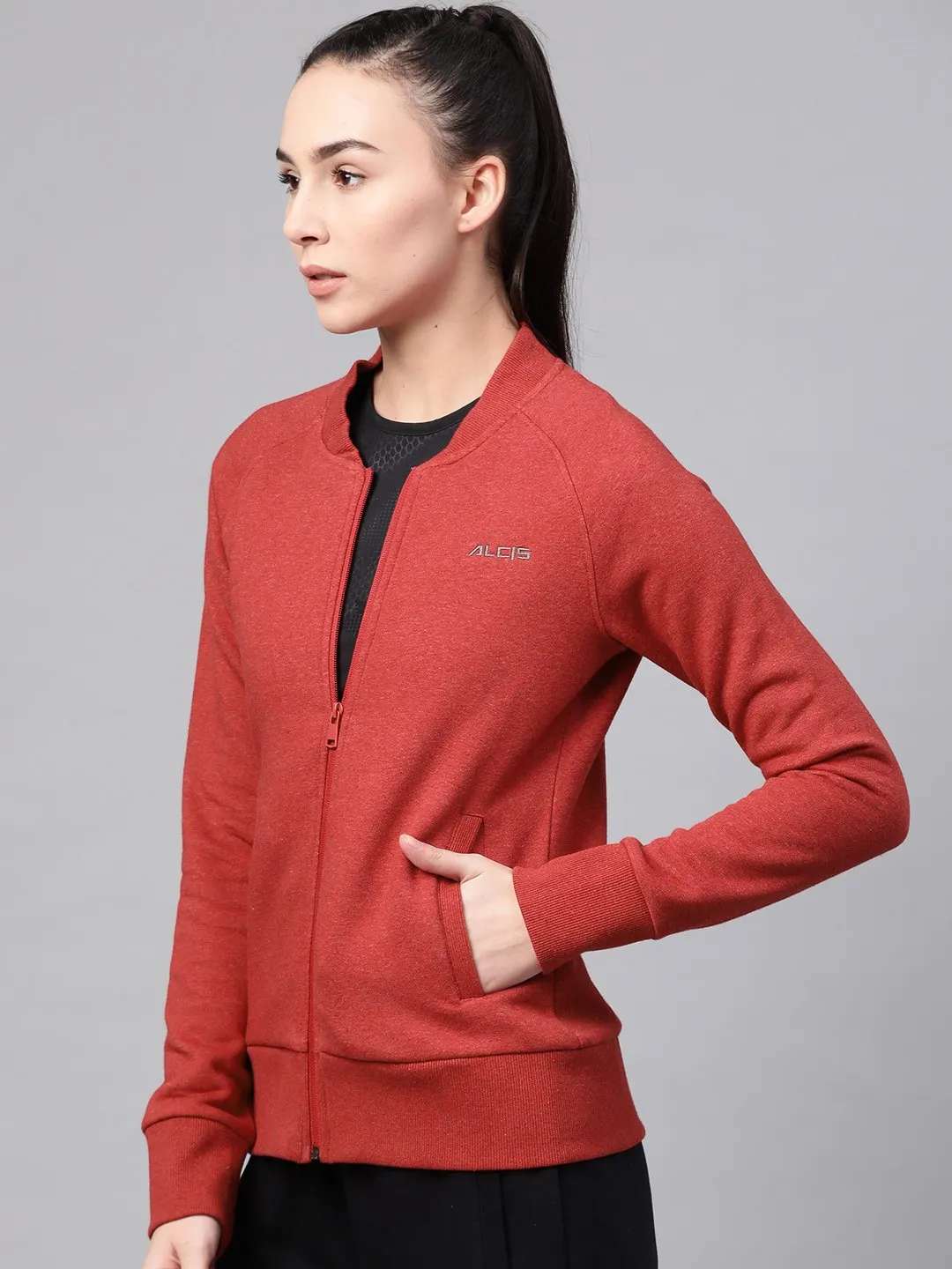 Alcis Women Red Solid Outdoor Sweatshirt