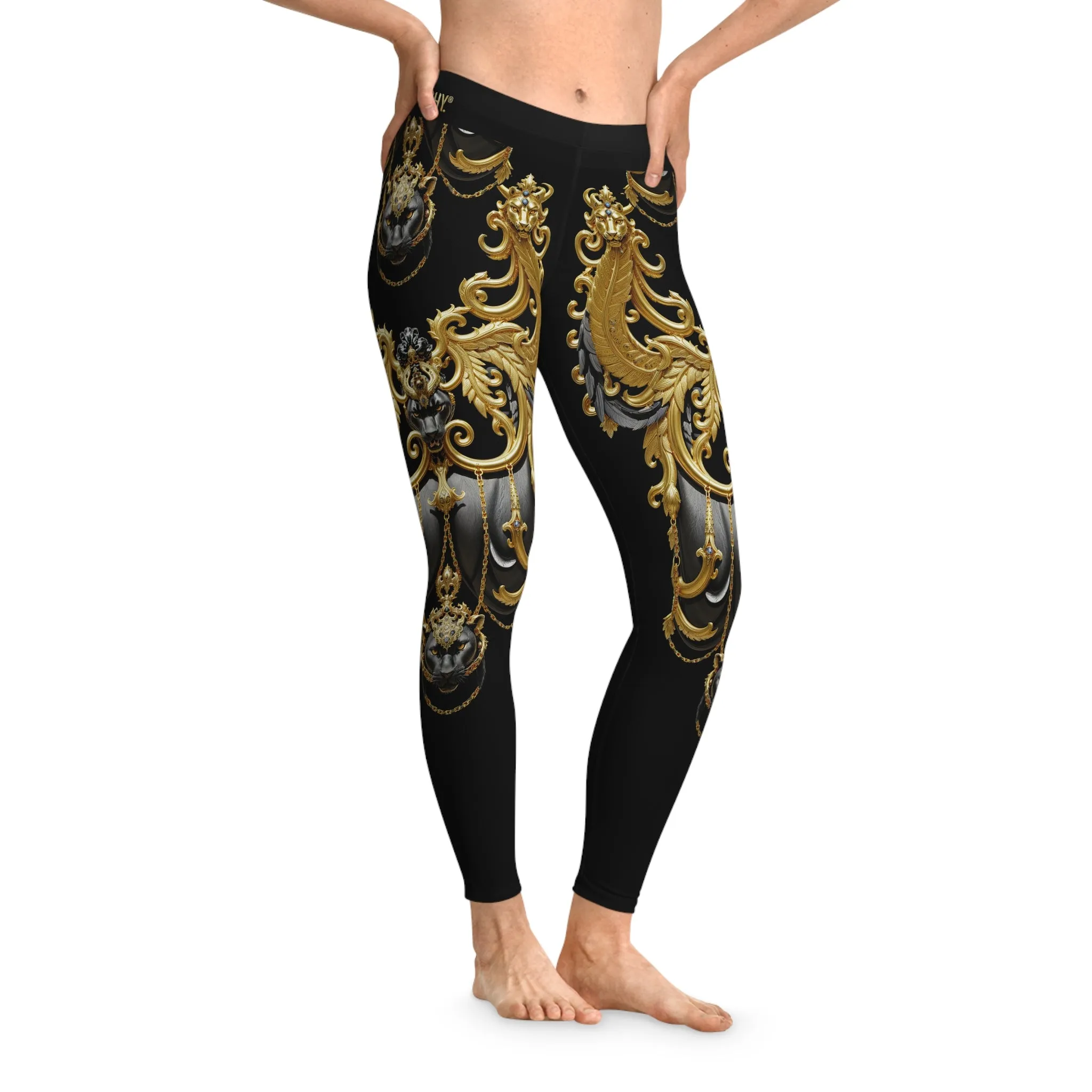 Baroque Panther Leggings Decorative Golden Leggings Spandex Women Leggings Black Panther Printed Leggings Women Casual Wear  | X3449