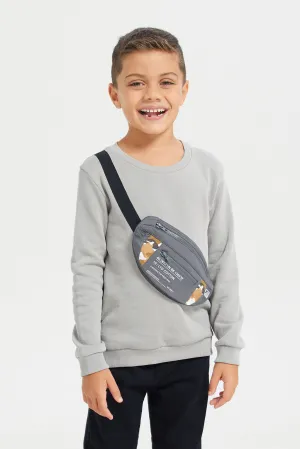 Boys Grey Sweatshirt With Mock Bag