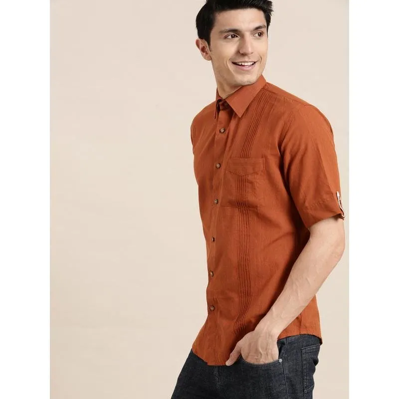 Brown Khadi Men Half Sleeve Shirt