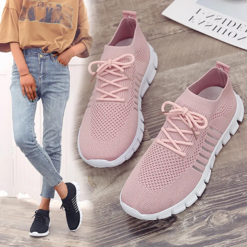 Casual Ladies Shoes Breathable  Women Flying Knit Sports Shoes Flat Shoes