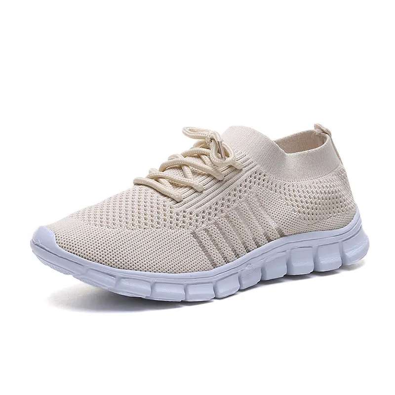 Casual Ladies Shoes Breathable  Women Flying Knit Sports Shoes Flat Shoes