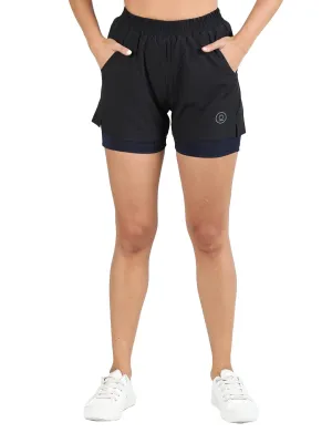 CHKOKKO Double Layered Sports Gym Workout Running Shorts for Women Black XL