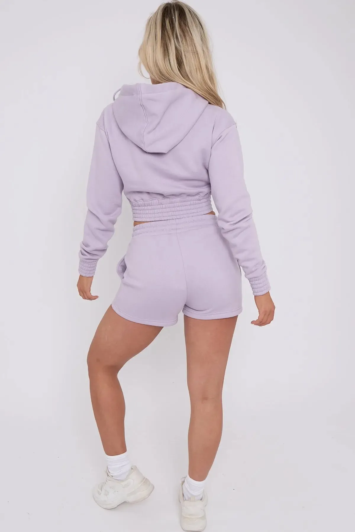 Cropped Ruched Waist Zipper Hoodie and Shorts Loungewear Co-Ord Set