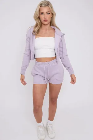 Cropped Ruched Waist Zipper Hoodie and Shorts Loungewear Co-Ord Set