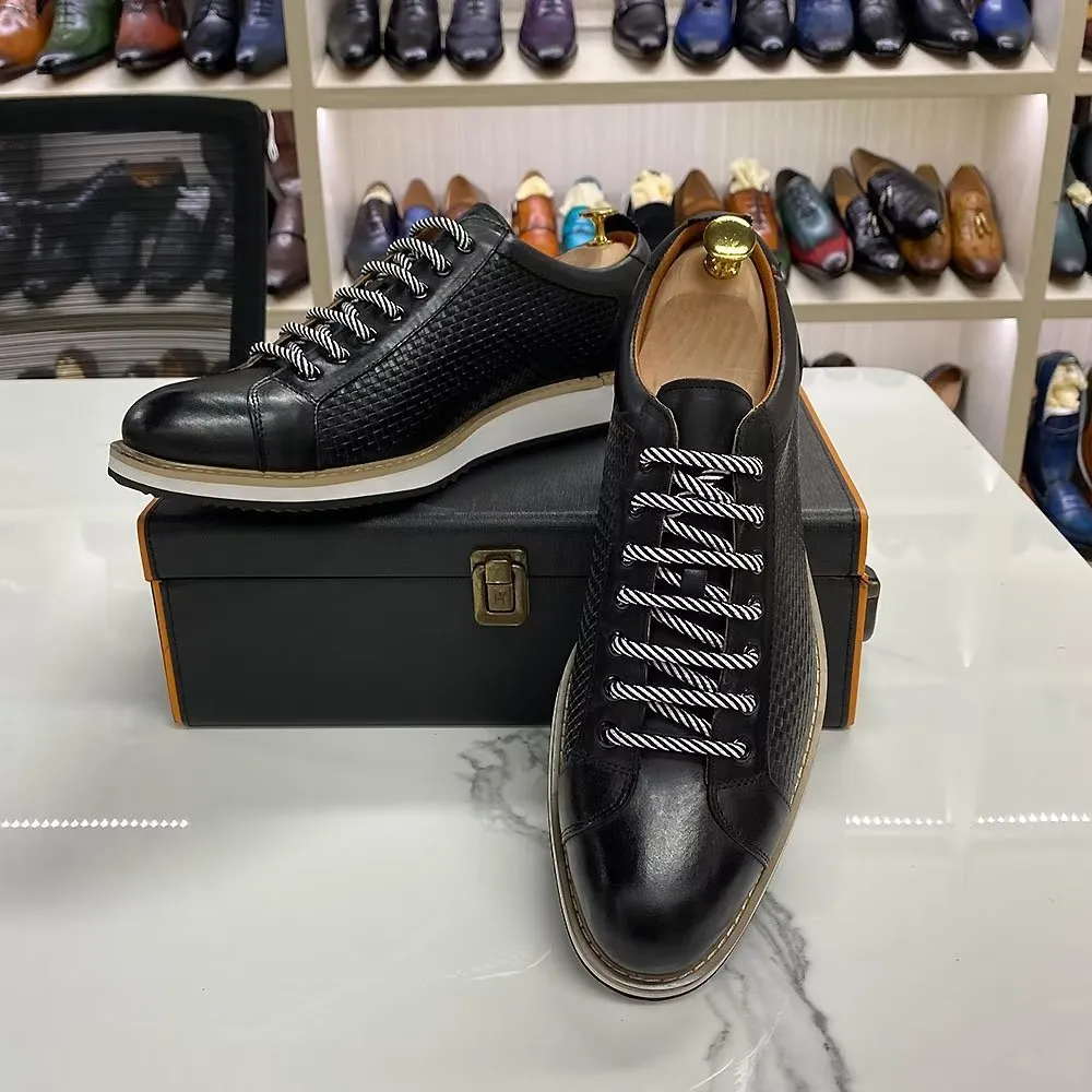 Elegant Cow Leather Lace-Up Business Sneakers