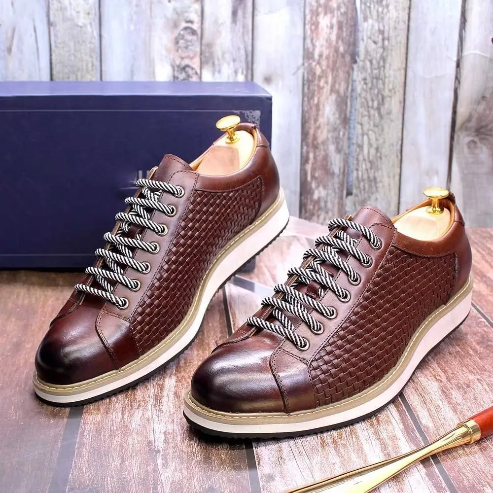 Elegant Cow Leather Lace-Up Business Sneakers