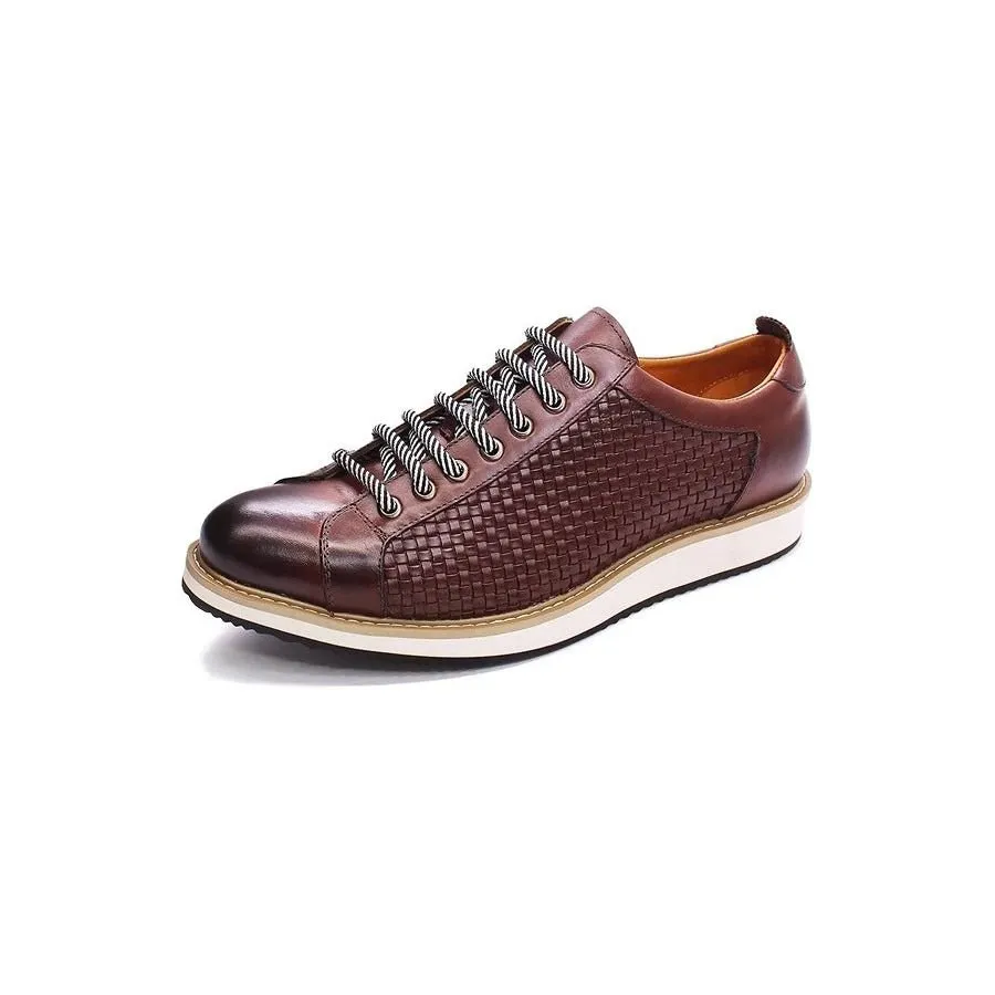 Elegant Cow Leather Lace-Up Business Sneakers