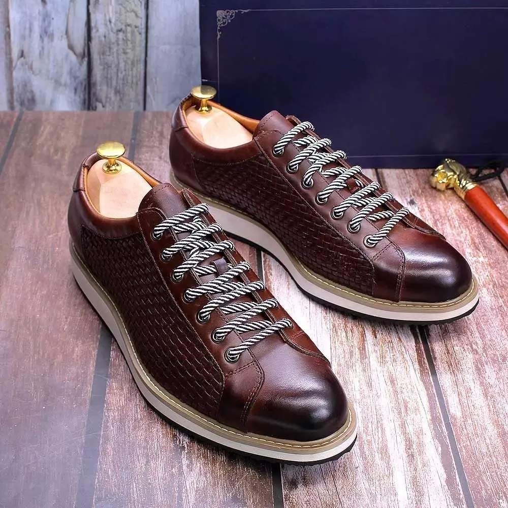 Elegant Cow Leather Lace-Up Business Sneakers