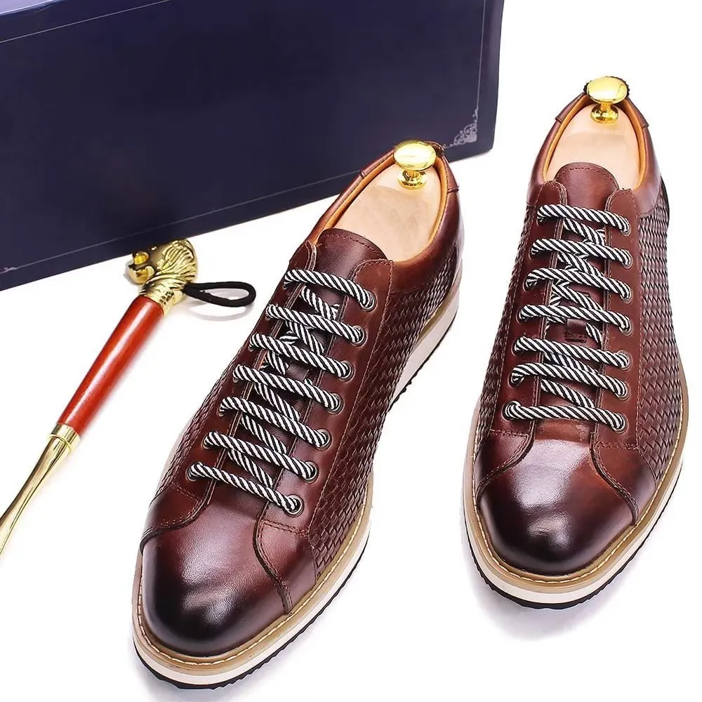 Elegant Cow Leather Lace-Up Business Sneakers