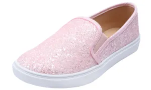 Feversole Women's Glitter Baby Pink Slip On Sneaker Casual Flat Loafers