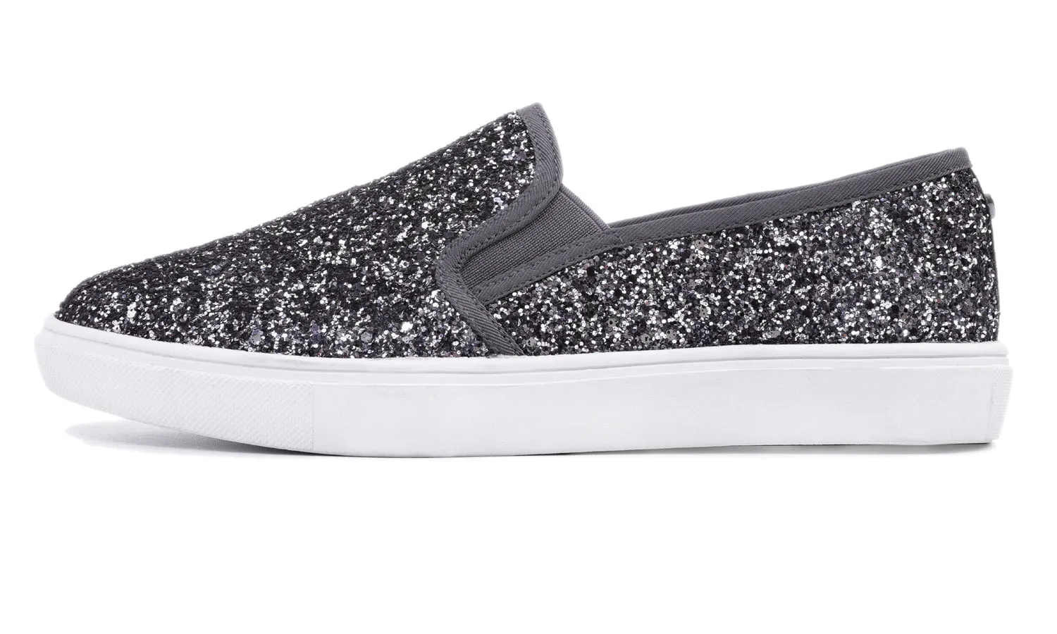 Feversole Women's Glitter Pewter Slip On Sneaker Casual Flat Loafers