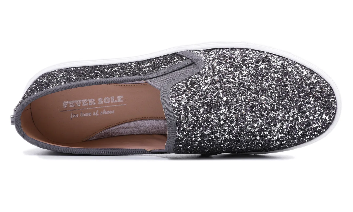 Feversole Women's Glitter Pewter Slip On Sneaker Casual Flat Loafers