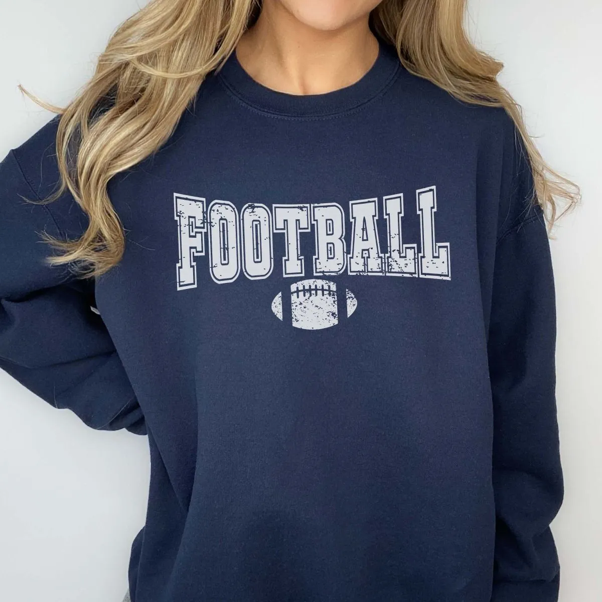 Football With Distressed Football Sweatshirt