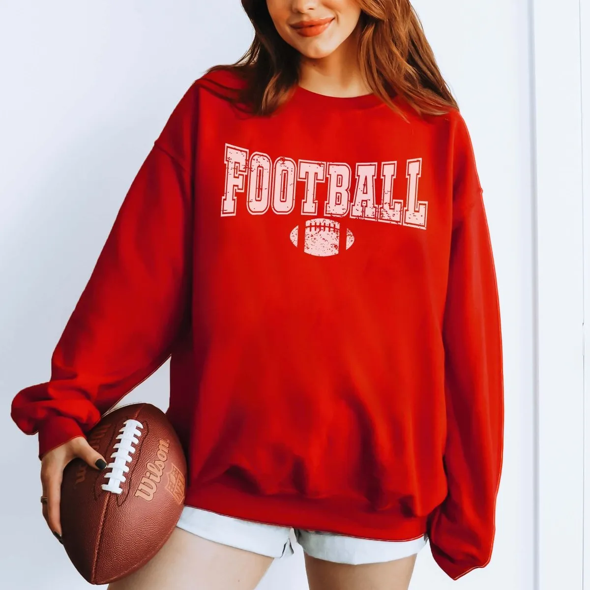 Football With Distressed Football Sweatshirt