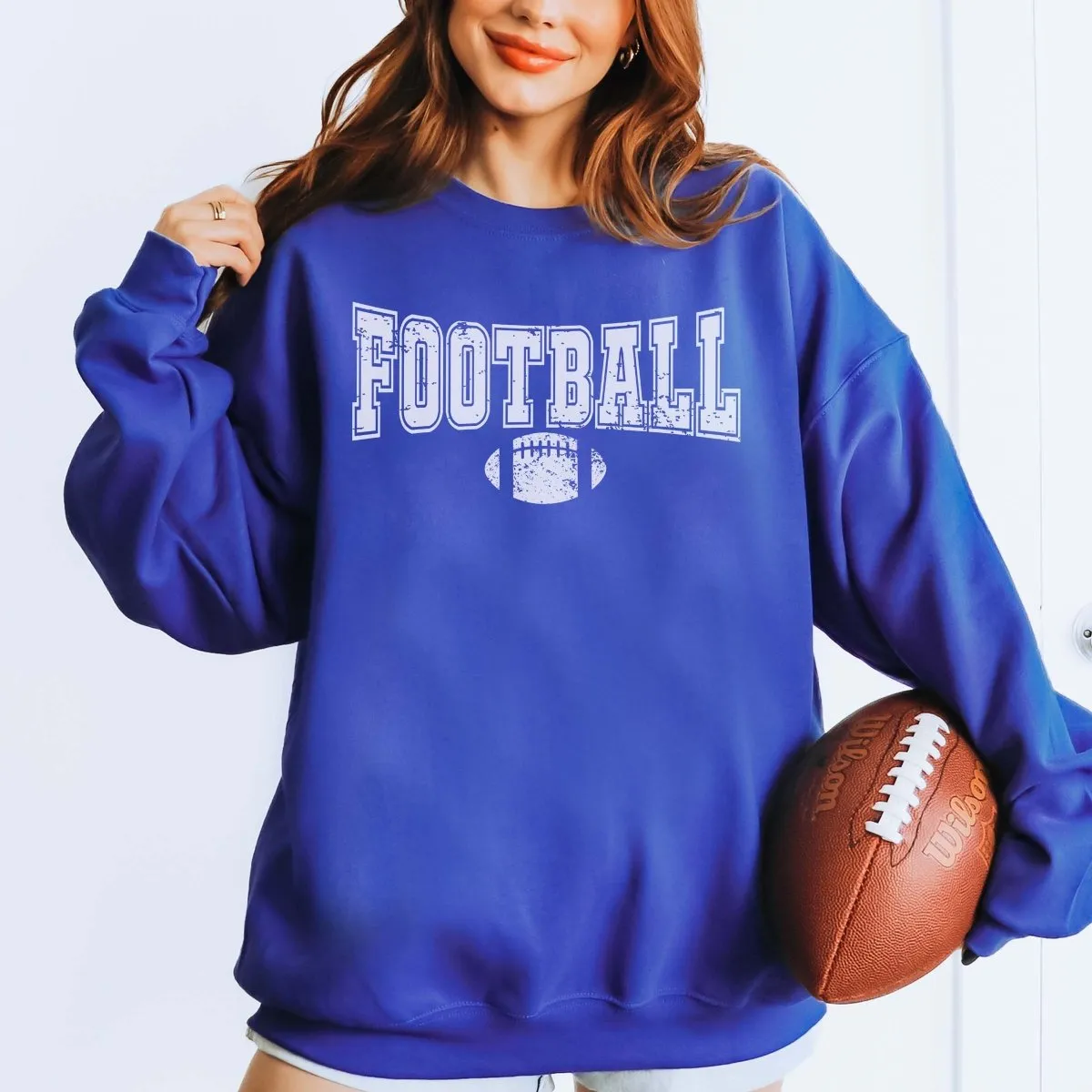 Football With Distressed Football Sweatshirt