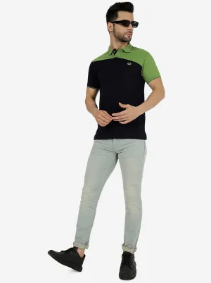 Green & Navy Blue Solid Slim Fit Polo T-Shirt | Greenfibre