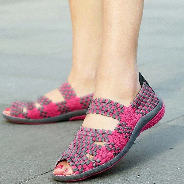 Handmade Knitting Hollow Out Breathable Peep Toe Slip On Platform Shake Shoes