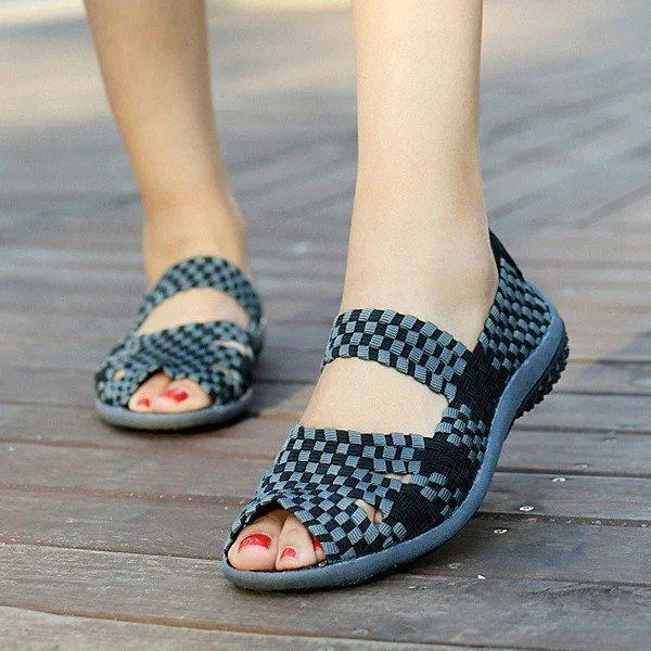 Handmade Knitting Hollow Out Breathable Peep Toe Slip On Platform Shake Shoes