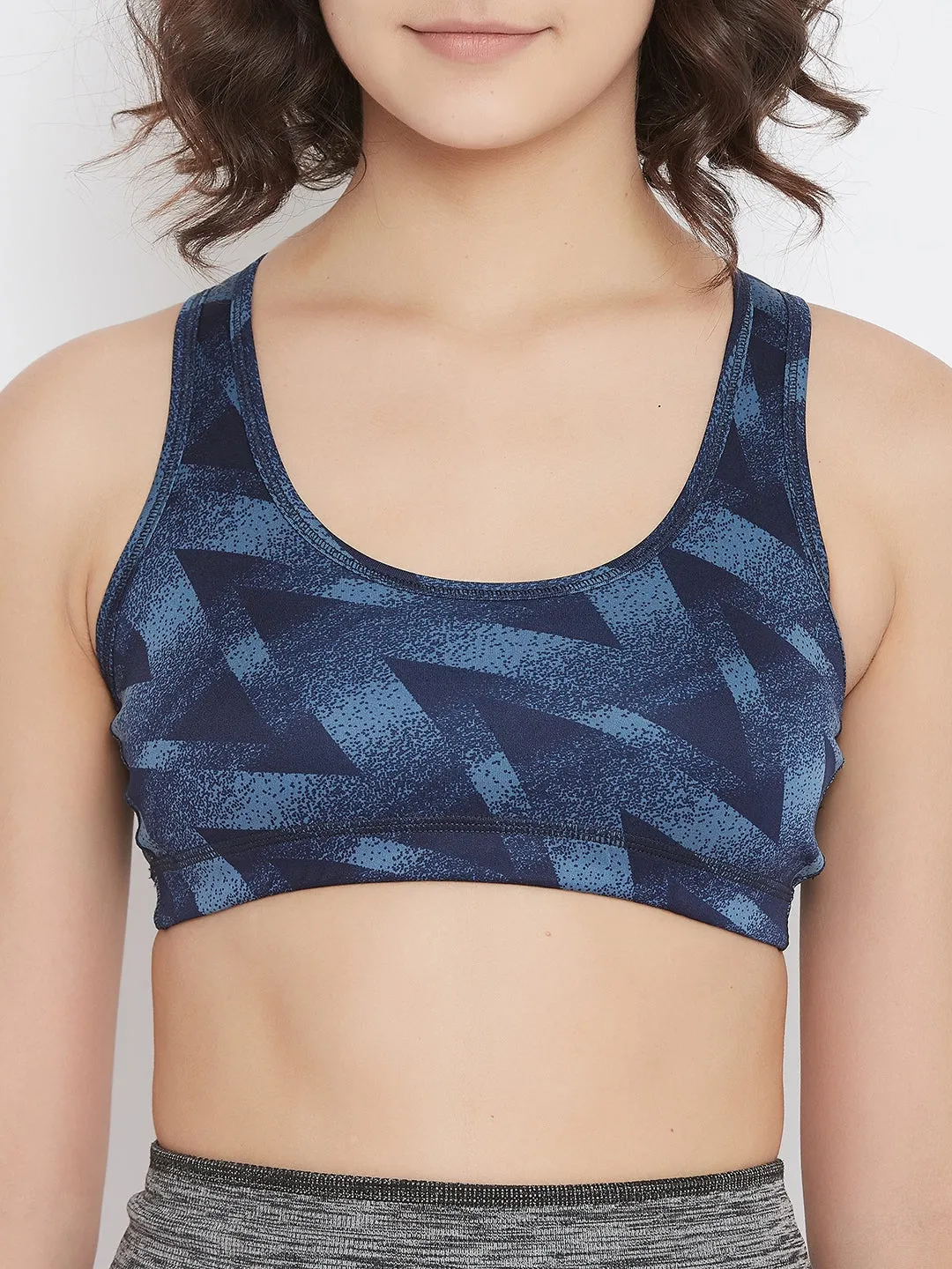 JUMP USA Navy Blue Geometric Non-Wired Non Padded Sports Bra