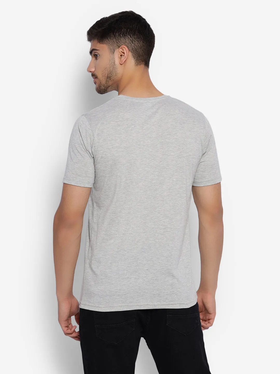 JUMP USA Unisex Grey Solid Cotton Round Neck Printed T-Shirt