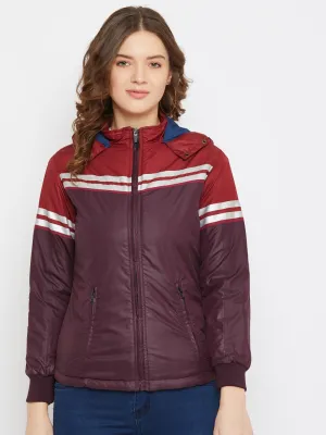 JUMP USA Women Maroon Colourblocked Bomber Jacket