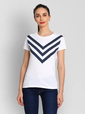 JUMP USA Women White & Navy Blue Solid T-Shirts