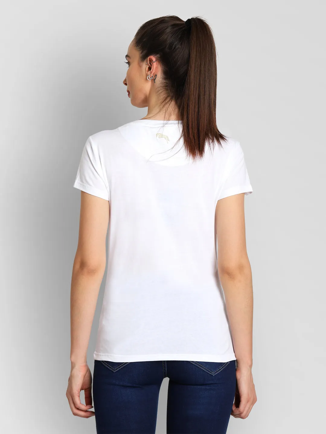 JUMP USA Women White & Navy Blue Solid T-Shirts