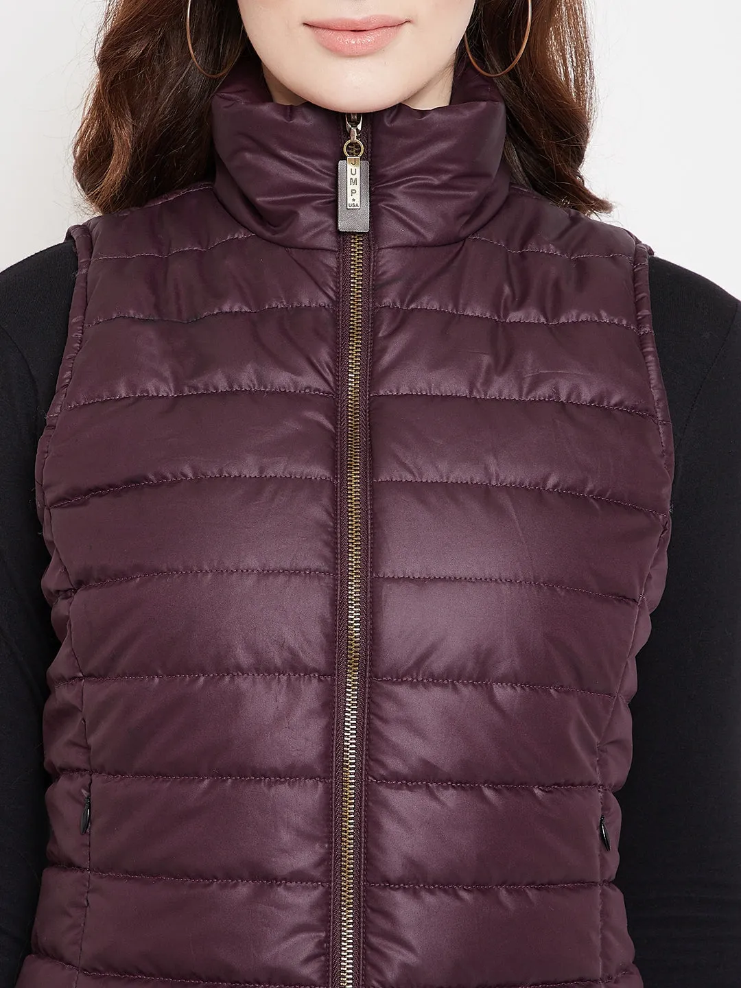 JUMP USA Womens Wine Quilted Vest Jacket