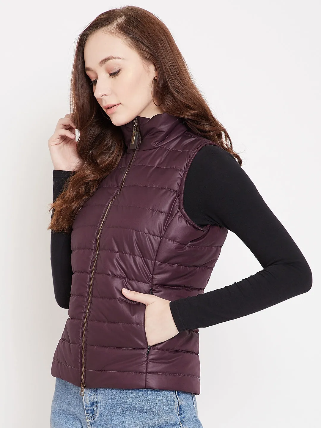 JUMP USA Womens Wine Quilted Vest Jacket