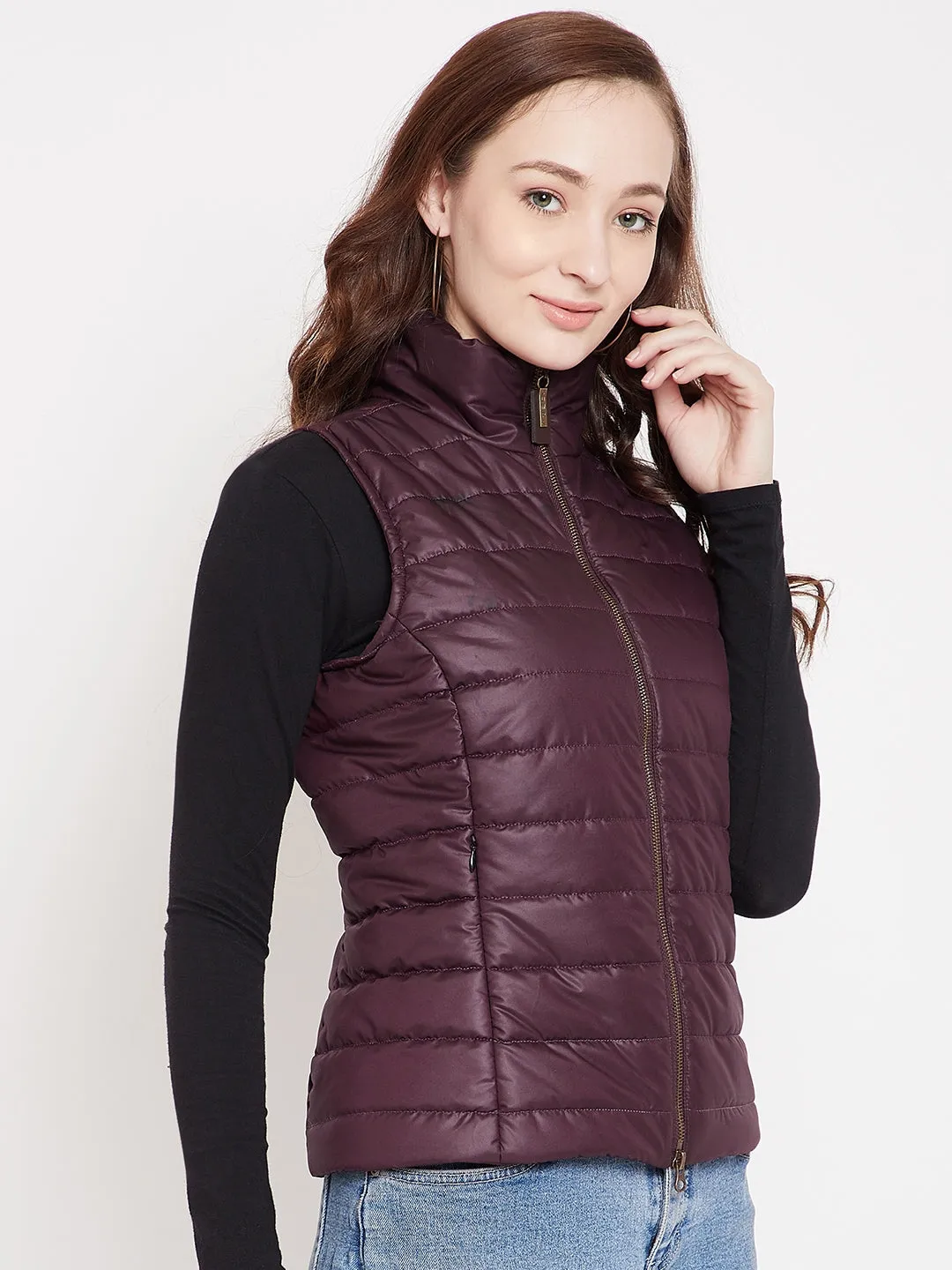 JUMP USA Womens Wine Quilted Vest Jacket