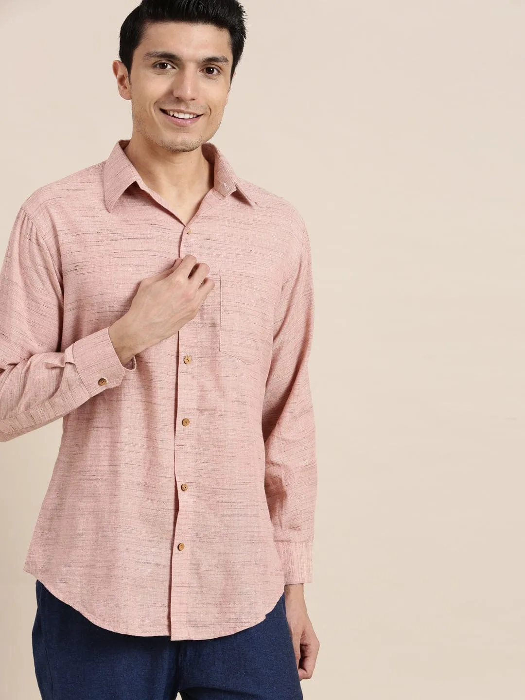 Light Pink Men Cotton Shirt