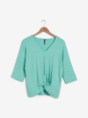 LOV Mint Knitted Deni Top