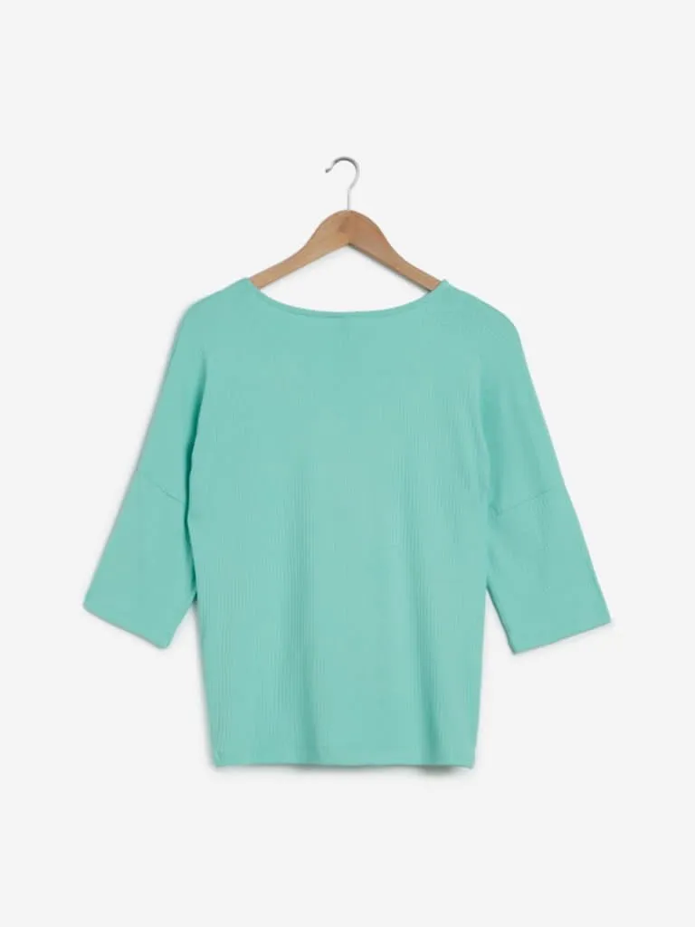 LOV Mint Knitted Deni Top