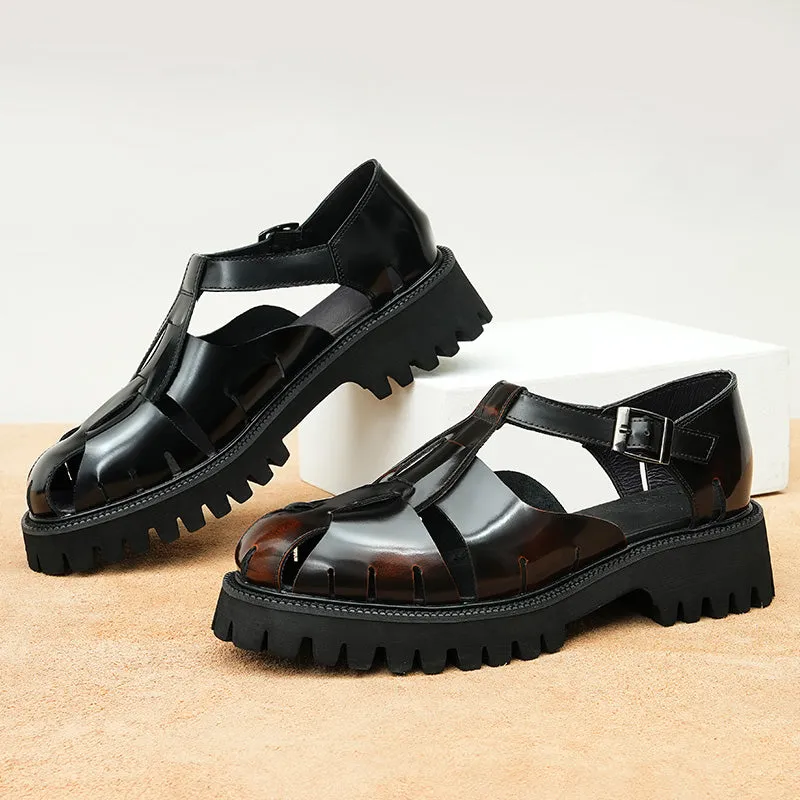 LuxeLeather Chic Buckle Round Toe Casual Shoes