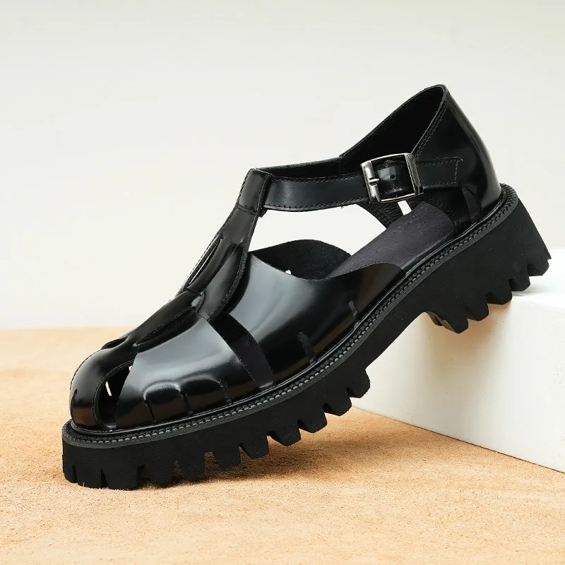 LuxeLeather Chic Buckle Round Toe Casual Shoes