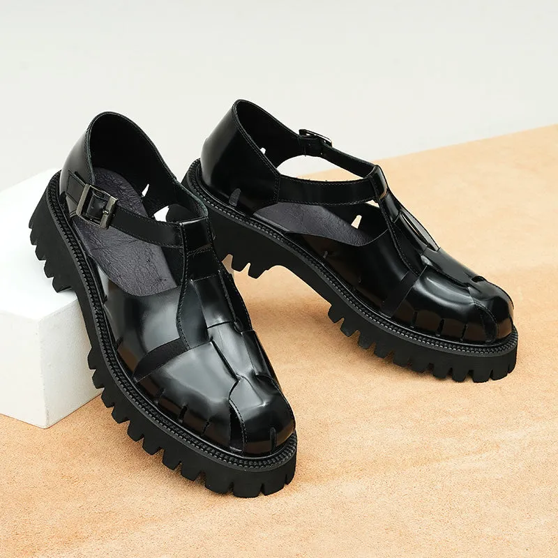 LuxeLeather Chic Buckle Round Toe Casual Shoes