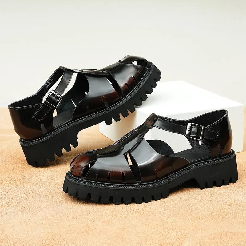 LuxeLeather Chic Buckle Round Toe Casual Shoes