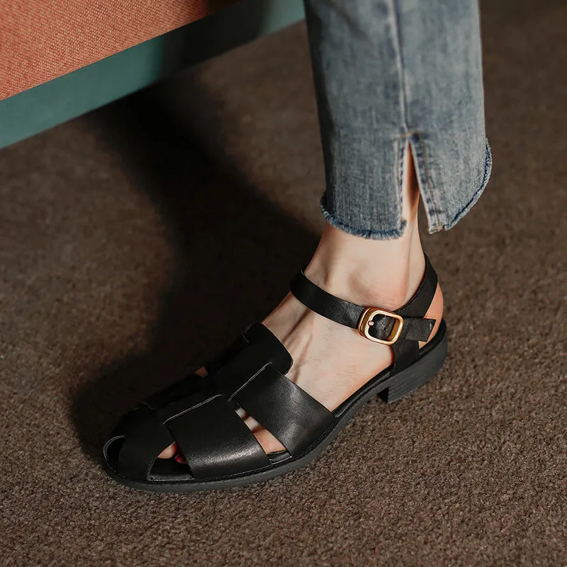 LuxeLeather Chic Round Toe Casual Sandals