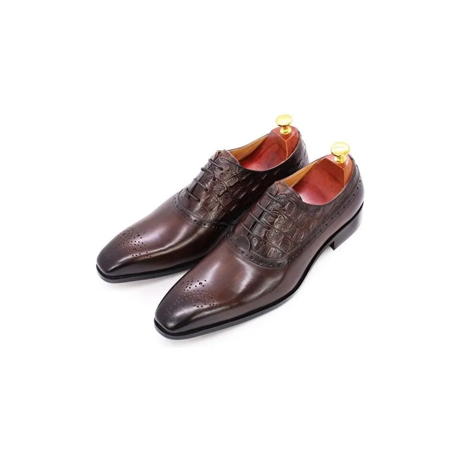 Luxury CrocPoint Leather Brogue Oxford Dress Shoes