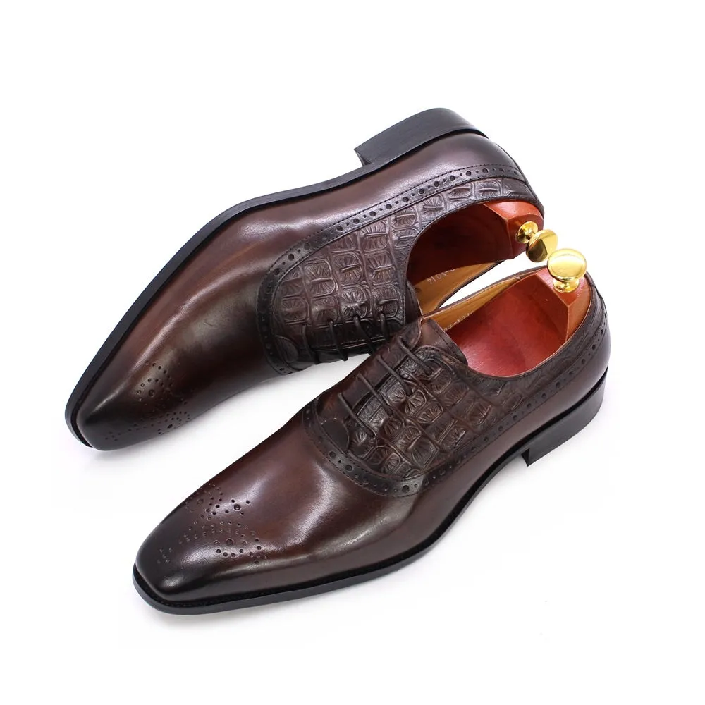 Luxury CrocPoint Leather Brogue Oxford Dress Shoes